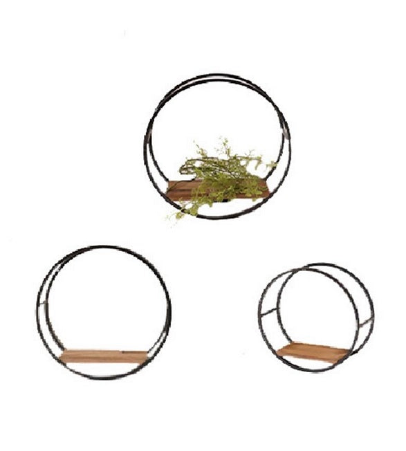 Tablette ronde en bois et métal