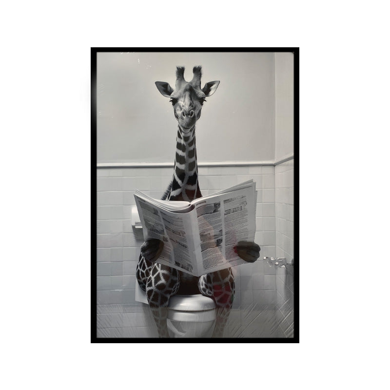 Cadre noir et blanc 40 cm x 60 cm x 2,5 cm girafe et journal