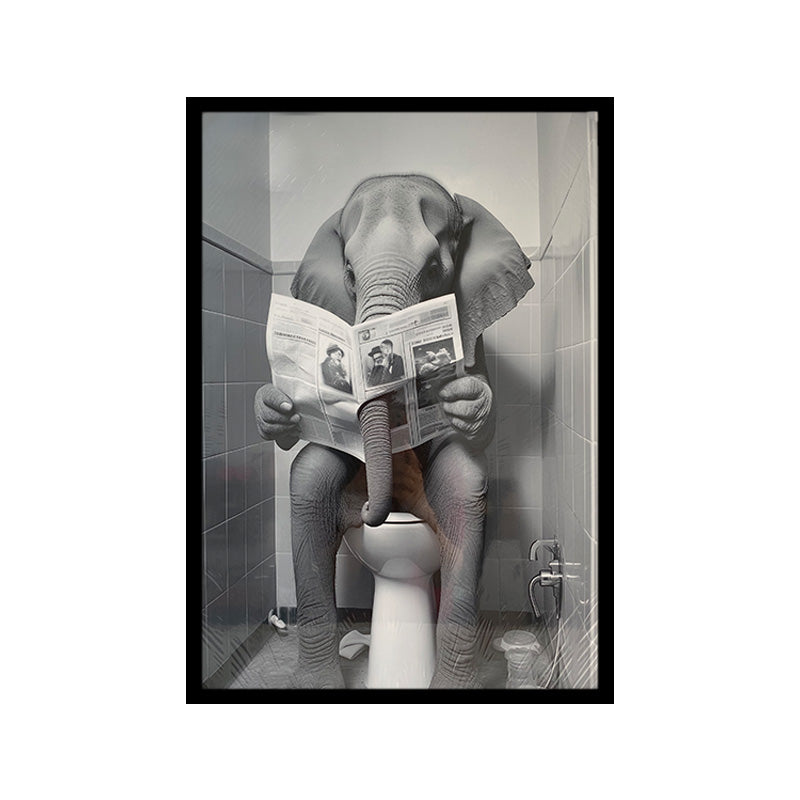 Cadre noir et blanc 40 cm x 60 cm x 2,5 cm éléphant et journal