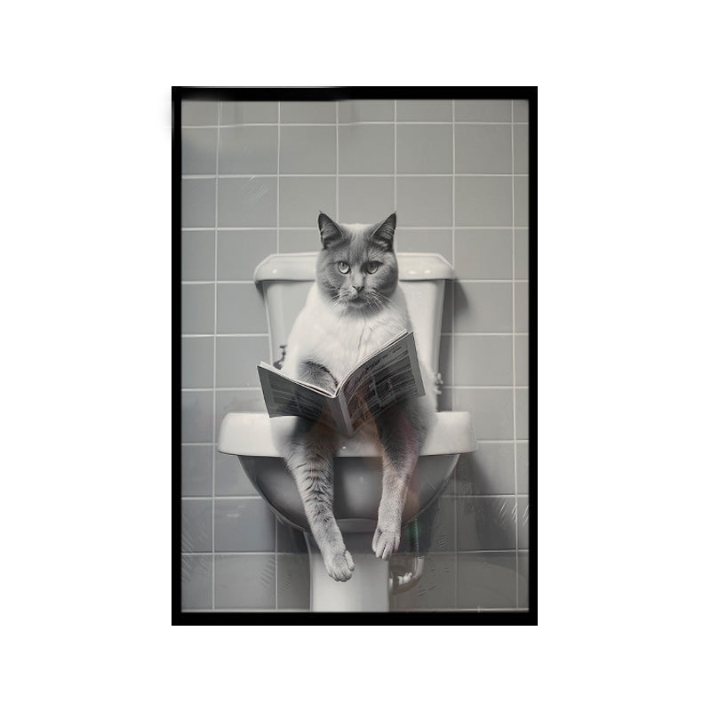 Cadre noir et blanc 40 cm x 60 cm x 2,5 cm chat et journal