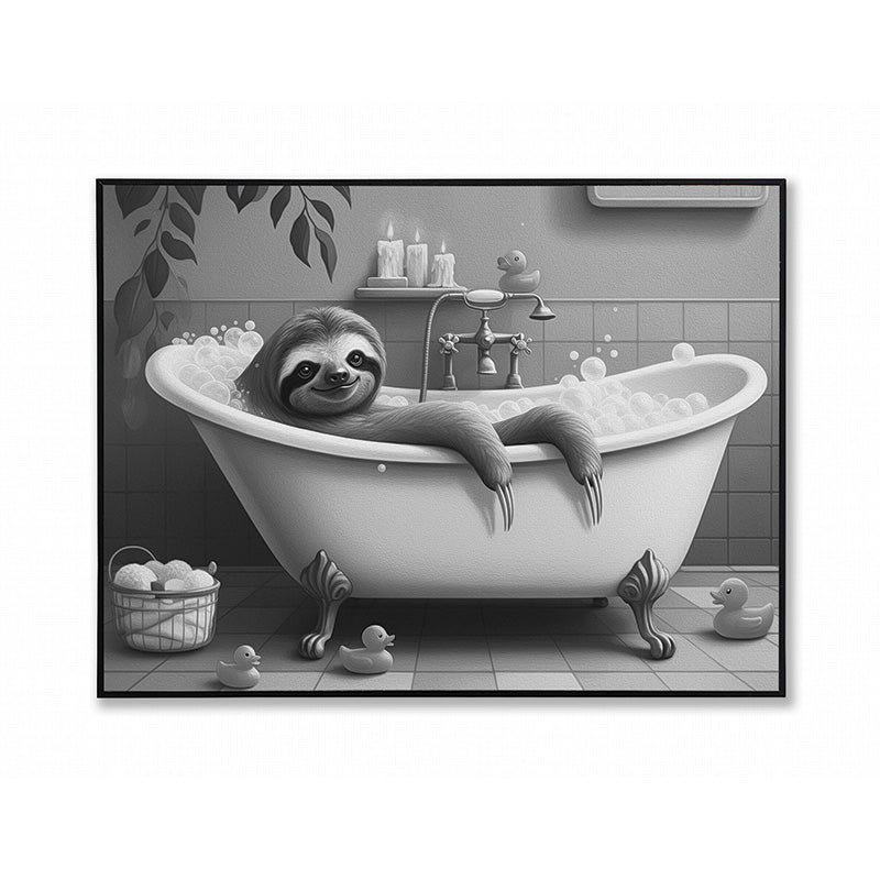 Cadre noir et blanc 40 cm x 60 cm x 2,5 cm paresseux dans un bain