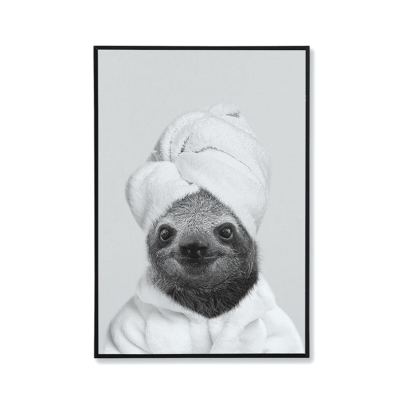 Cadre noir et blanc 30 cm x 20 cm x 2,5 cm paresseux avec un bonnet de bain
