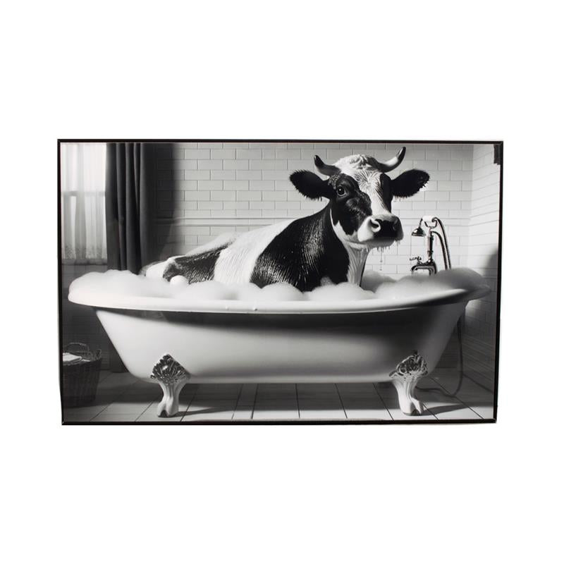 Cadre noir et blanc 23,5 po x 16 po vache dans le bain
