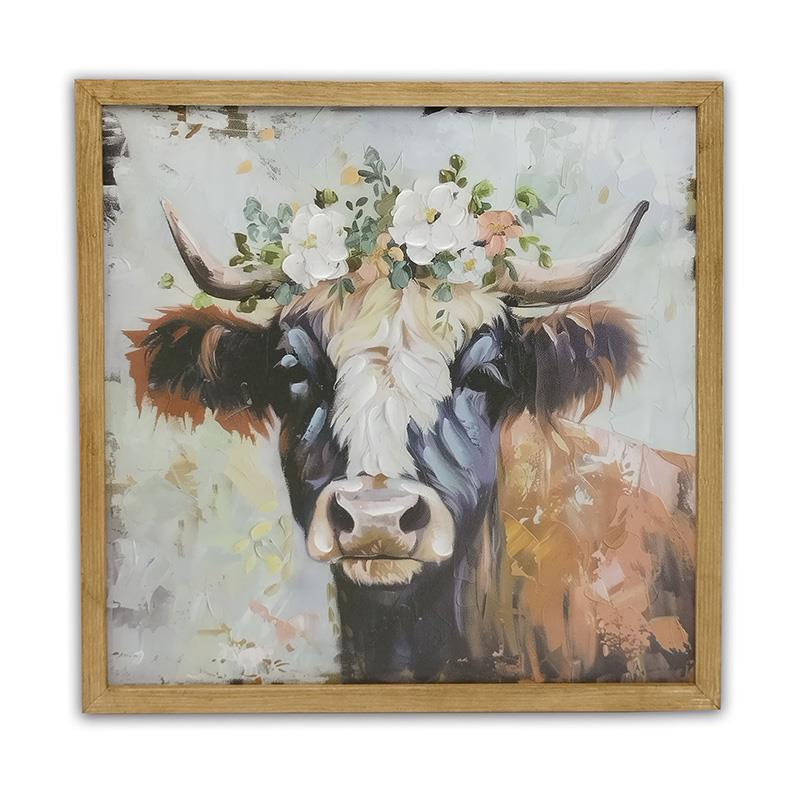 Tableau 47 cm x 47 cm x 3,2 cm vache Highland