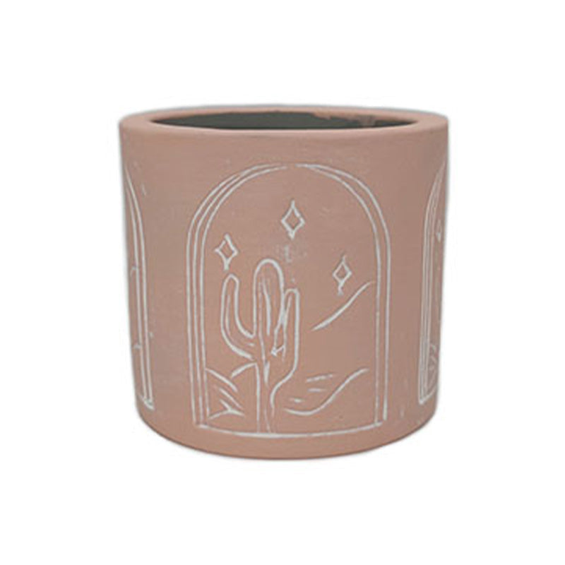 Cache-pot 7,5 cm x 7,5 cm x 7 cm rose avec motifs de cactus
