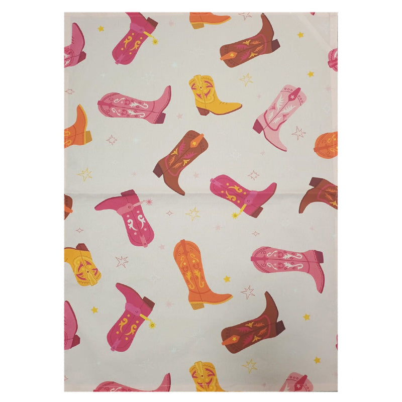 Linge à vaisselle 70 cm x 50 cm motifs botte de cowboy