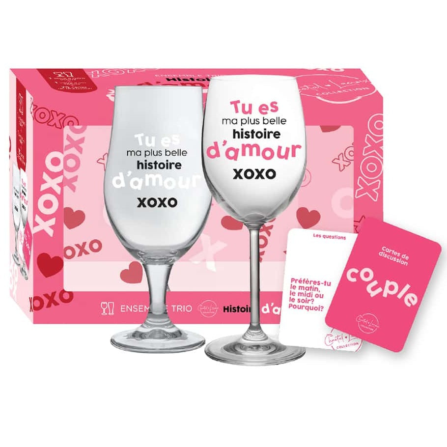 Ensemble de verre sur pied et coupe à vin Tu es ma plus belle histoire d'amour