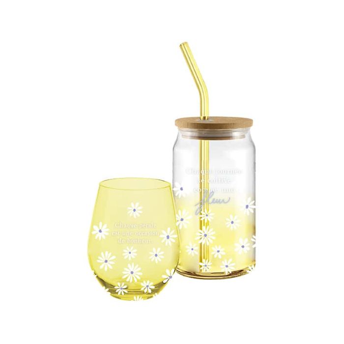 Duo de verre jaune avec fleurs Chantal Lacroix