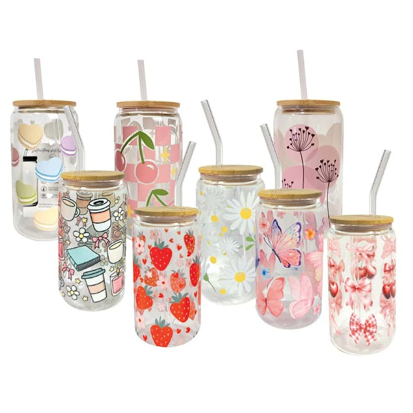 Verre 16 oz avec couvercle de bambou et paille Chantal Lacroix