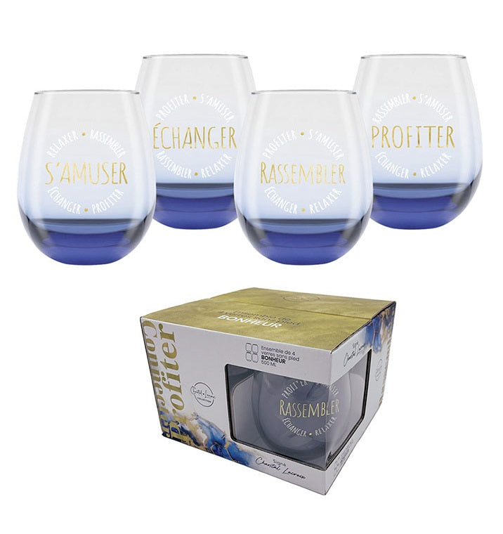 Verre à vin sans pied 500 ml Bonheur (paquet de 4)
