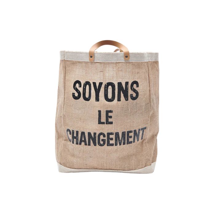 Sac réutilisable en jute "Soyons le changement"