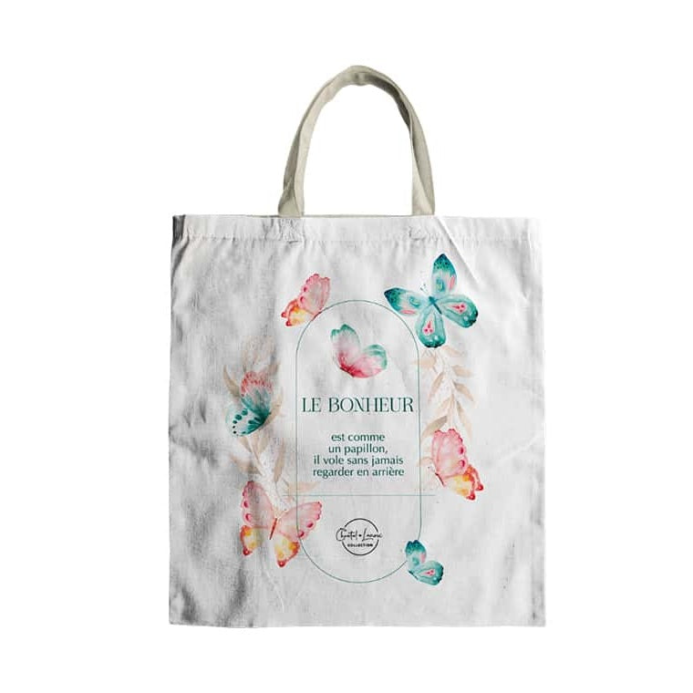 Sac fourre-tout en coton Le bonheur est comme un papillon