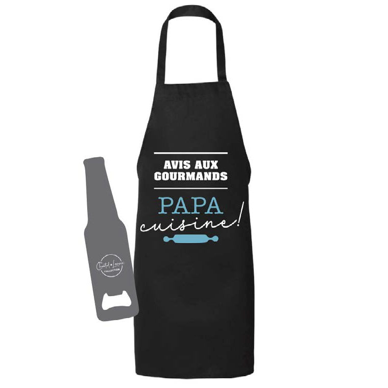 Ensemble de tablier et ouvre-bouteille Avis aux gourmands, papa cuisine!