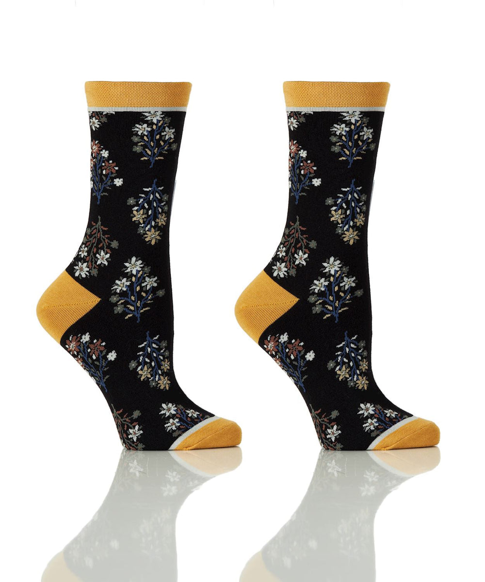 Bas pour femme Yo Sox noir avec fleurs