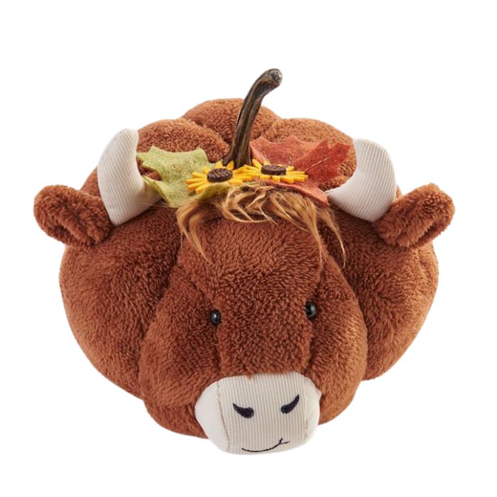 Peluche vache highland 8 po brune en forme de citrouille