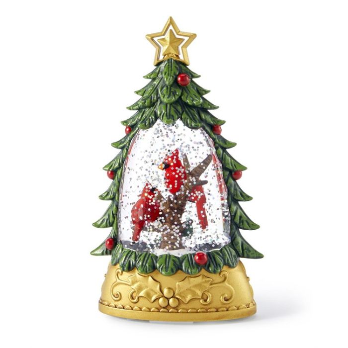 Boule à neige 3 po x 6 po sapin avec 2 cardinaux