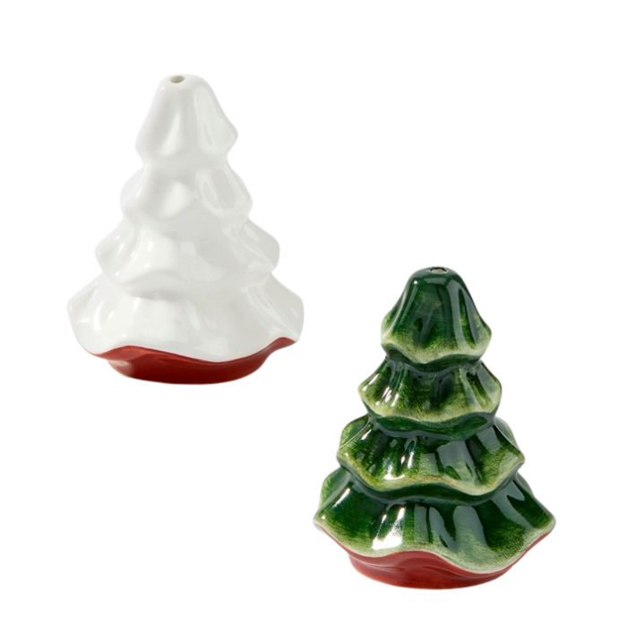 Ensemble de salière et poivrière sapins blanc et vert
