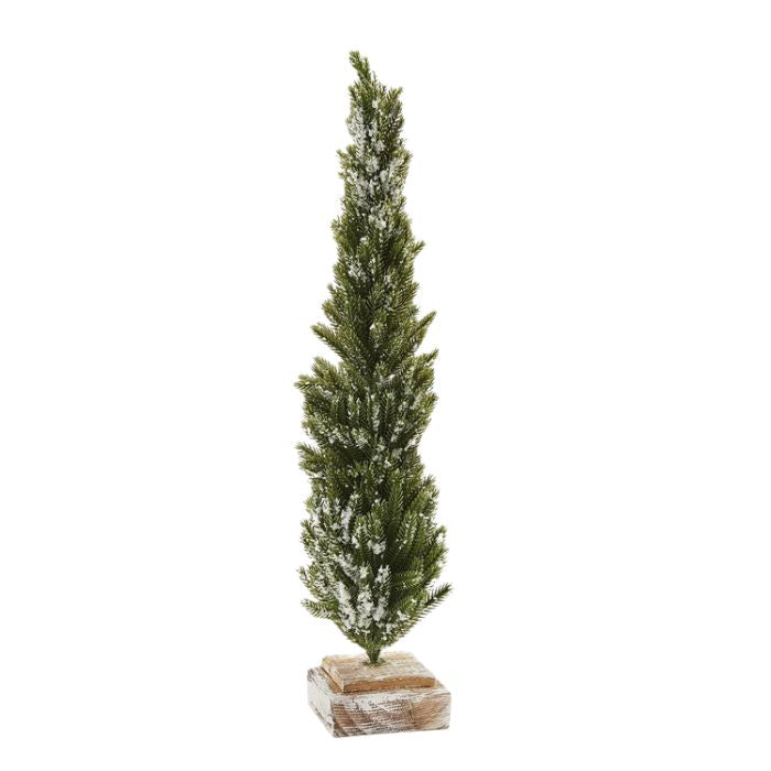 Sapin enneigé sur base de bois