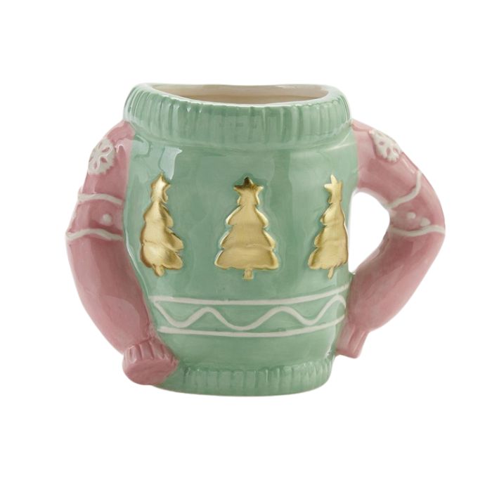 Tasse en forme de chandail de Noël 150 ml vert et rose