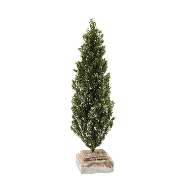 Sapin enneigé sur base de bois