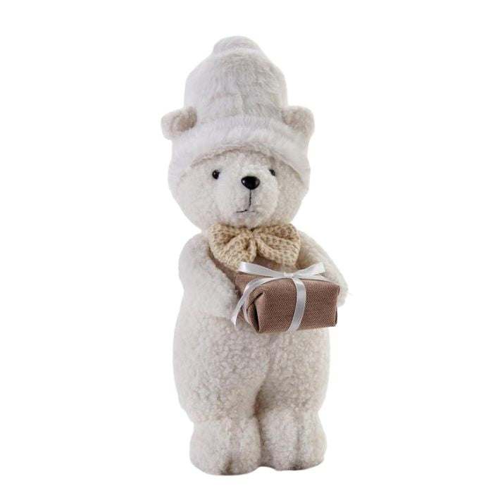 Ourson blanc debout qui tient un cadeau 5 po x 14 po