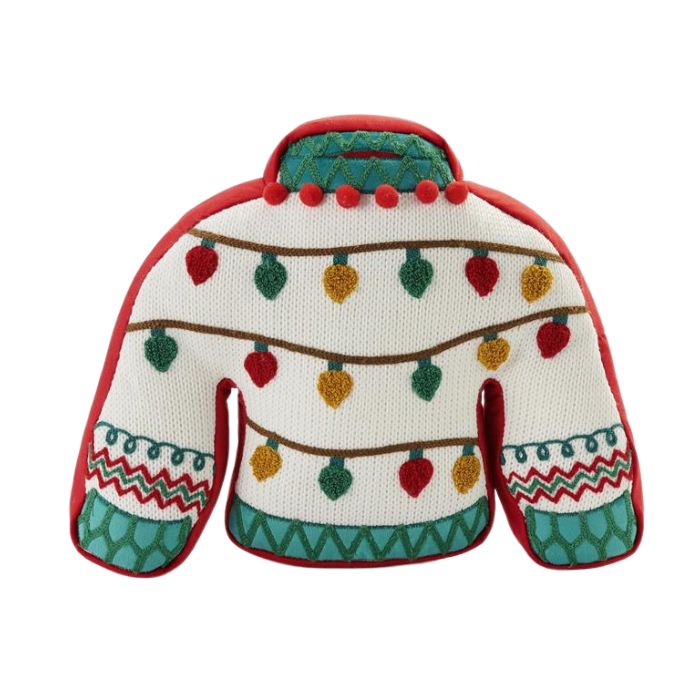 Coussin en forme de chandail laid de Noël 16 po x 12 po x 4 po
