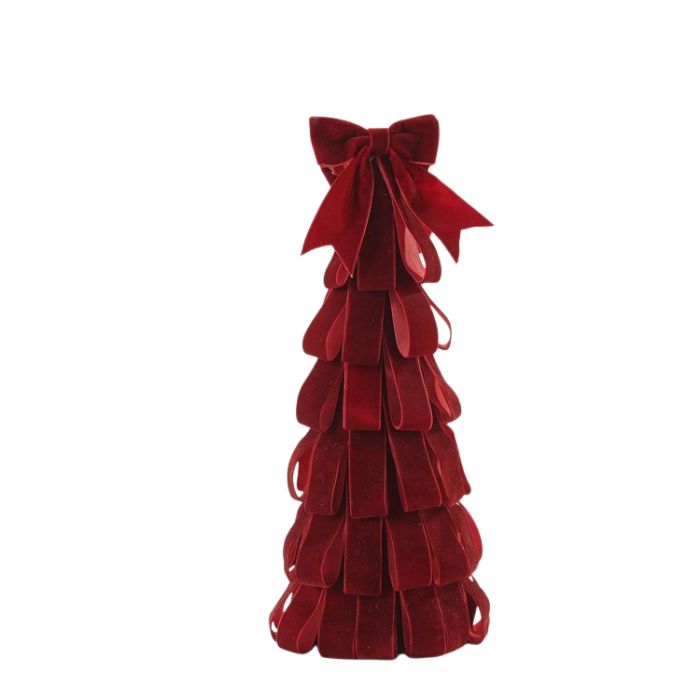 Sapin 14 po décoré de rubans et boucle en velours rouge