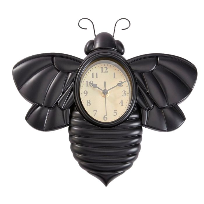 Horloge murale 12 po x 12 po forme d'abeille noire