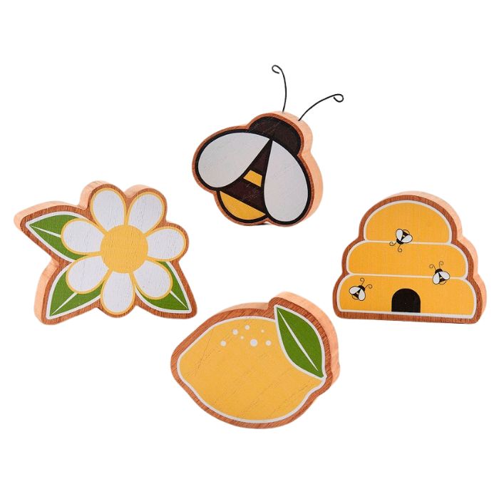 Décoration en bois 3 po fleur, abeille, ruche ou citron