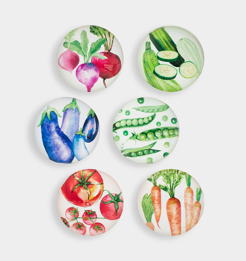 Aimant rond 1,5 po en verre avec motif de légumes