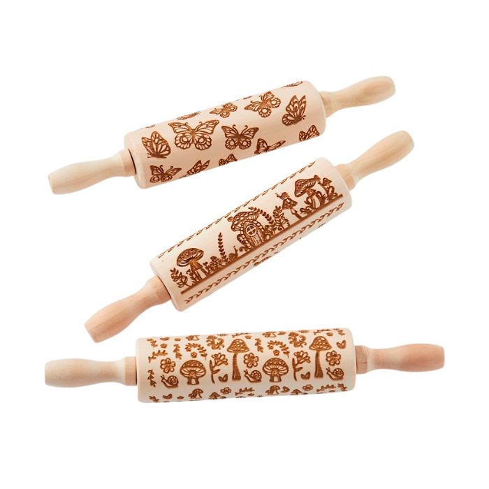 Rouleau à pâtisserie en bois gravé 9 po champignons