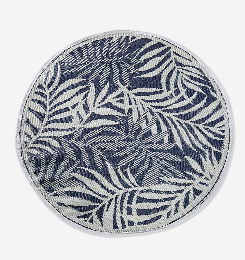 Tapis extérieur tissé rond 60 po Feuilles bleues