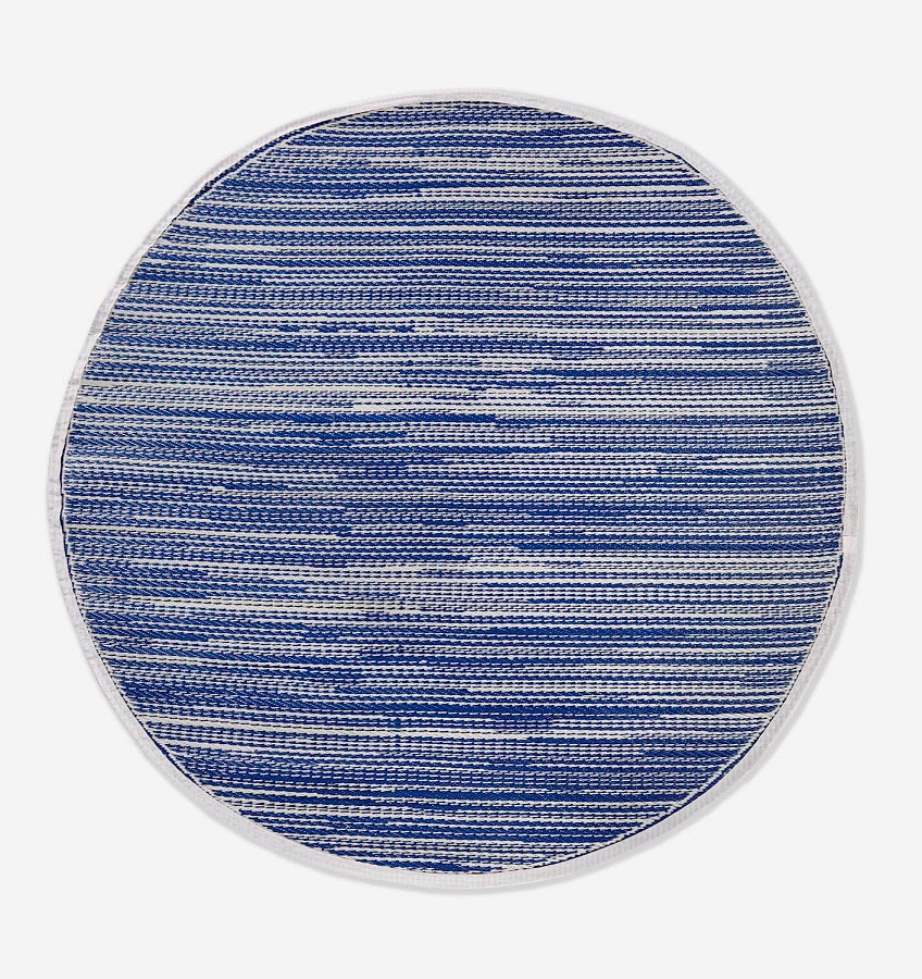 Tapis extérieur tissé rond 60 po Rayures bleues