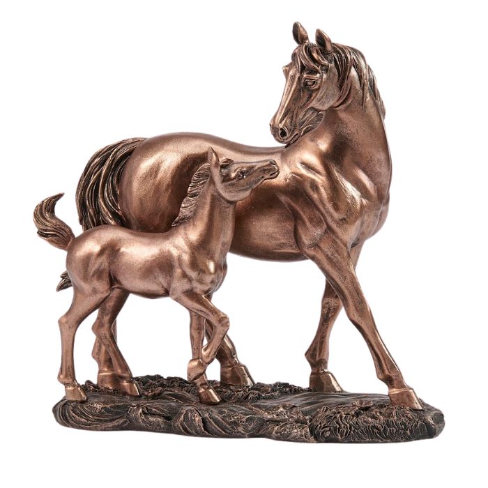 Cheval avec poulain 8 po x 7 po bronze antique