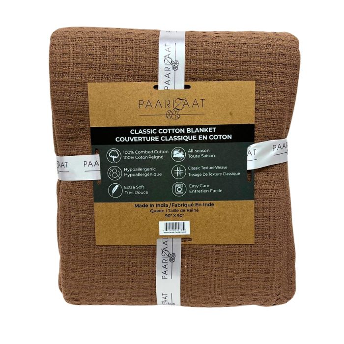 Couverture 90 po x 90xpo (queen) 100% coton brun