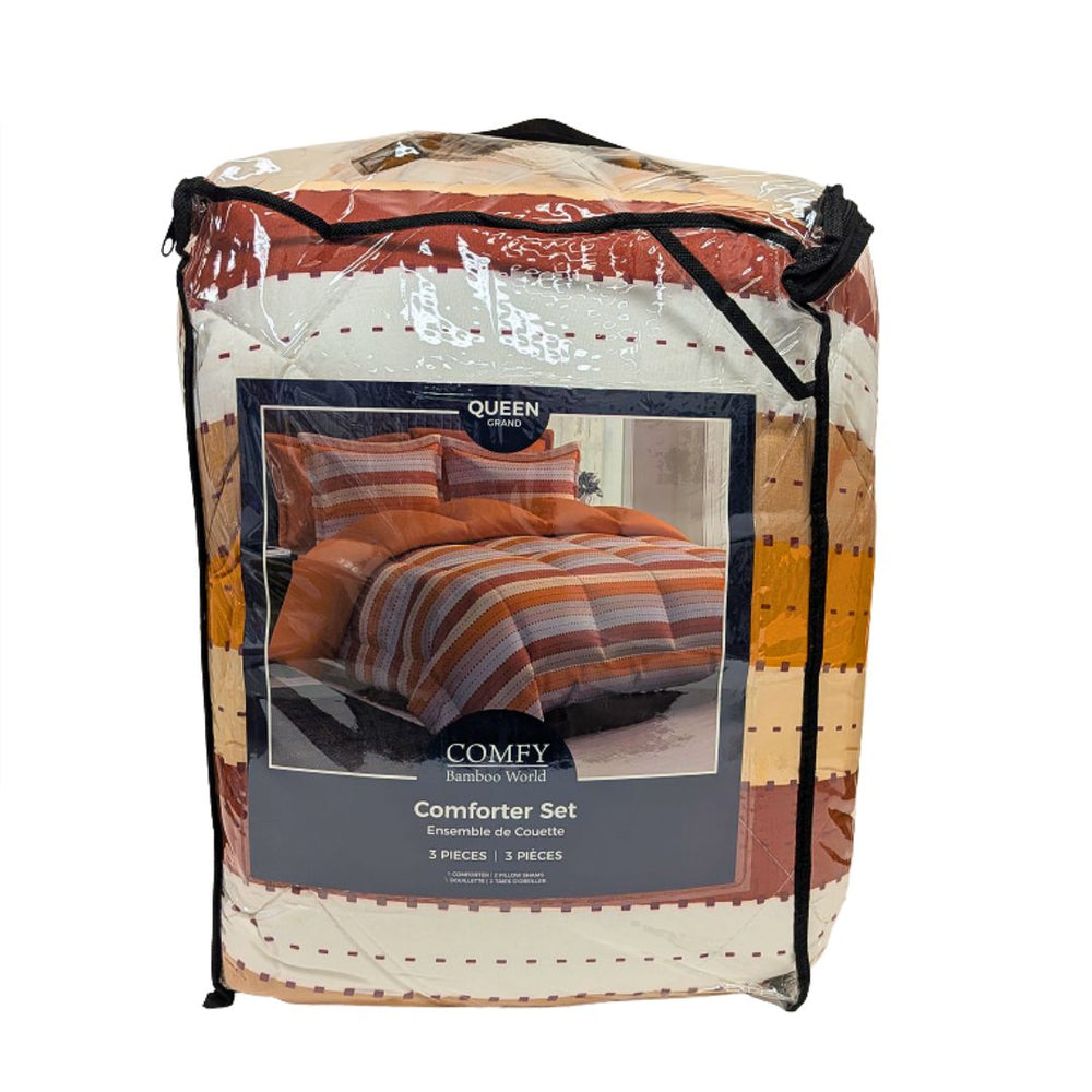 Ensemble de douillette 3 morceaux 100% microfibre Amber orange rayé (double-queen)