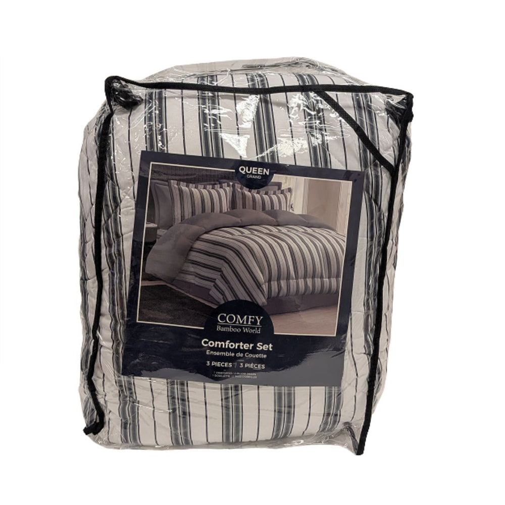 Ensemble de douillette 3 morceaux 100% microfibre Black Stripes rayé noir-blanc