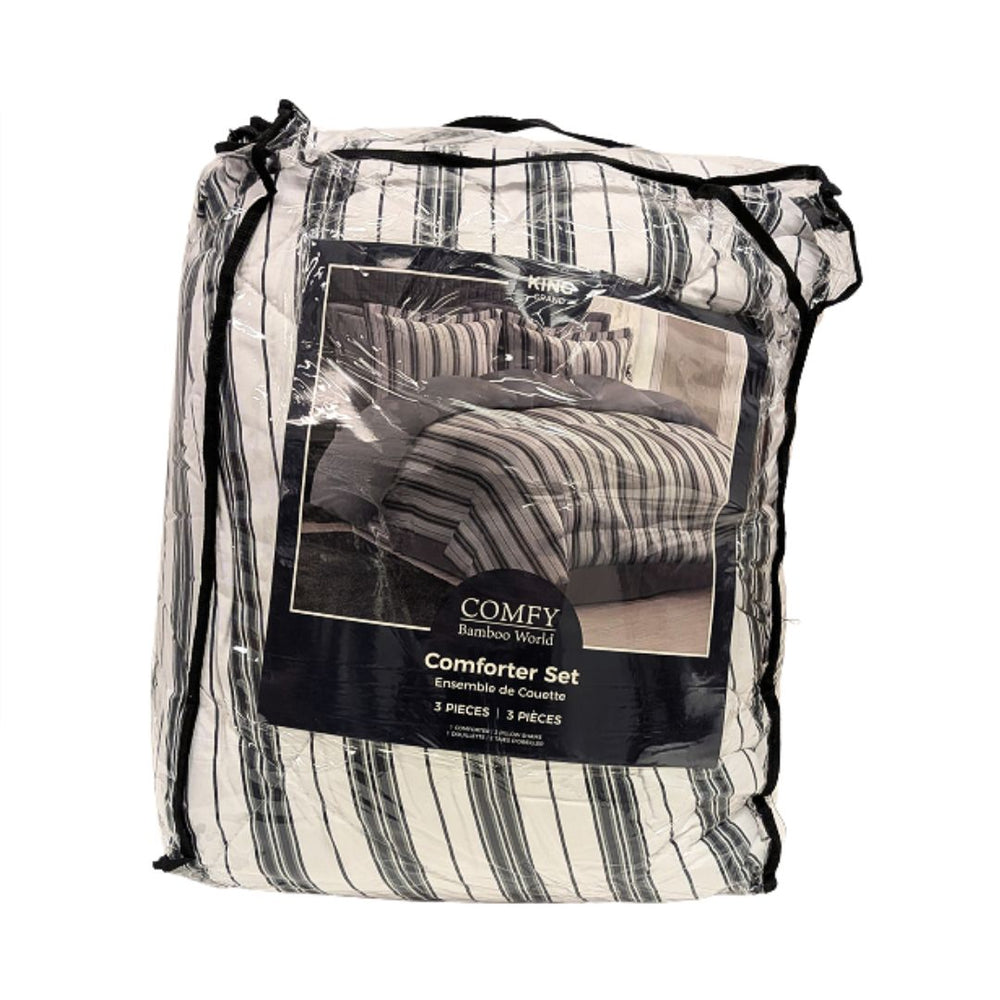 Ensemble de douillette 3 morceaux 100% microfibre Black Stripes rayé noir-blanc