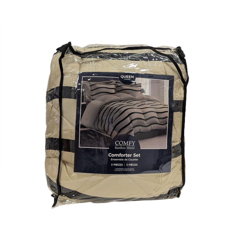 Ensemble de douillette 3 morceaux 100% microfibre Blake rayé beige-noir (double-queen)