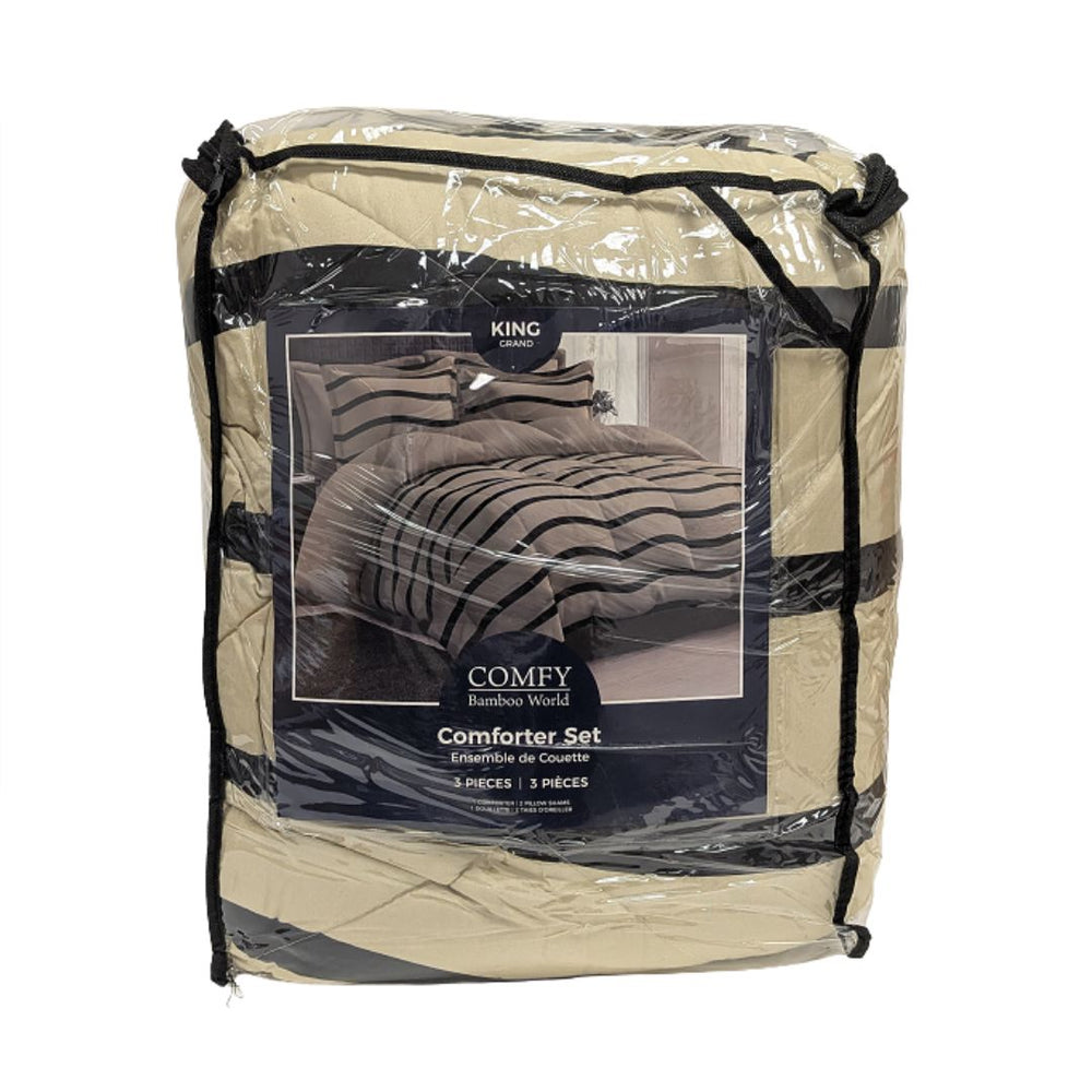Ensemble de douillette (king) 100% microfibre Blake rayé beige et noir