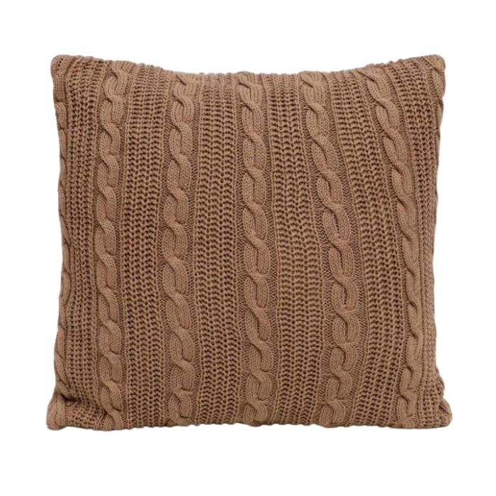 Coussin 20 po x 20 po 100% coton Cable 24 en tricot brun