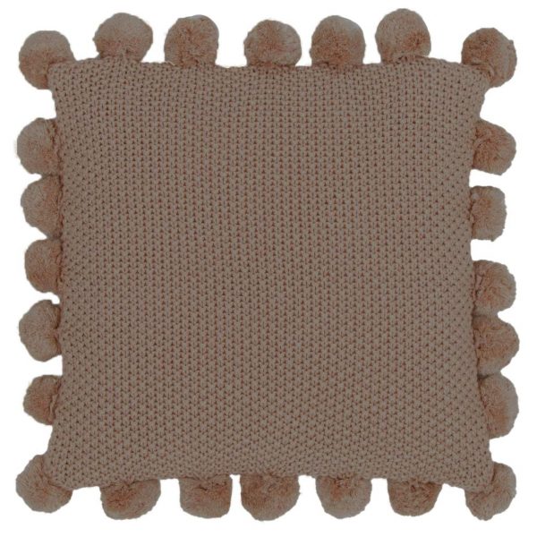 Coussin 20 po x 20 po 100% coton Moss Poms brun avec pompons