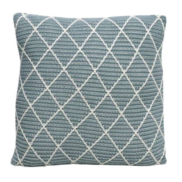 Coussin 20 po x 20 po 100% coton turquoise avec losanges brodés Priyanka