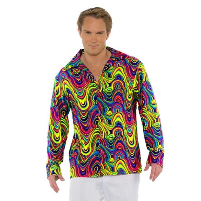 Costume homme années 70 chemise blacklight
