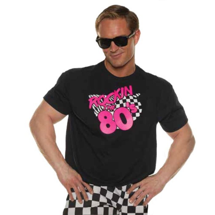 Costume homme années 80 t-shirt rose et noir
