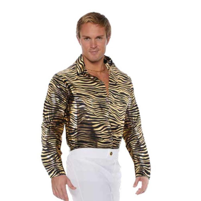 Costume homme chemise disco tigre or