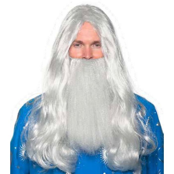 Perruque homme longue avec barbe grise Merlin