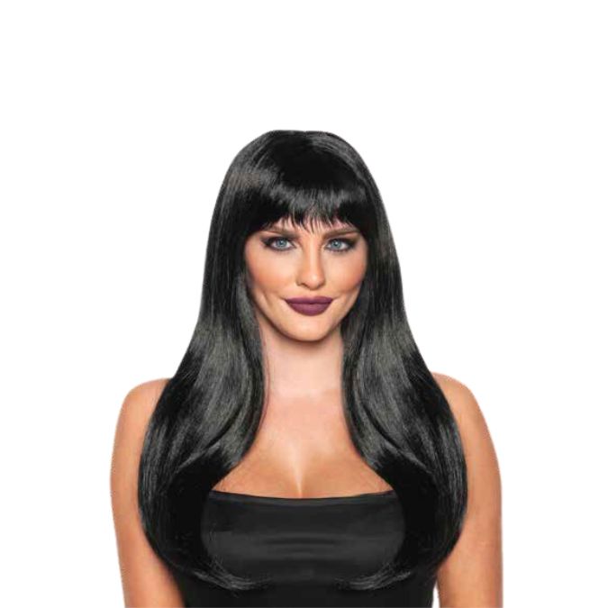 Perruque pour adulte longue noire avec frange