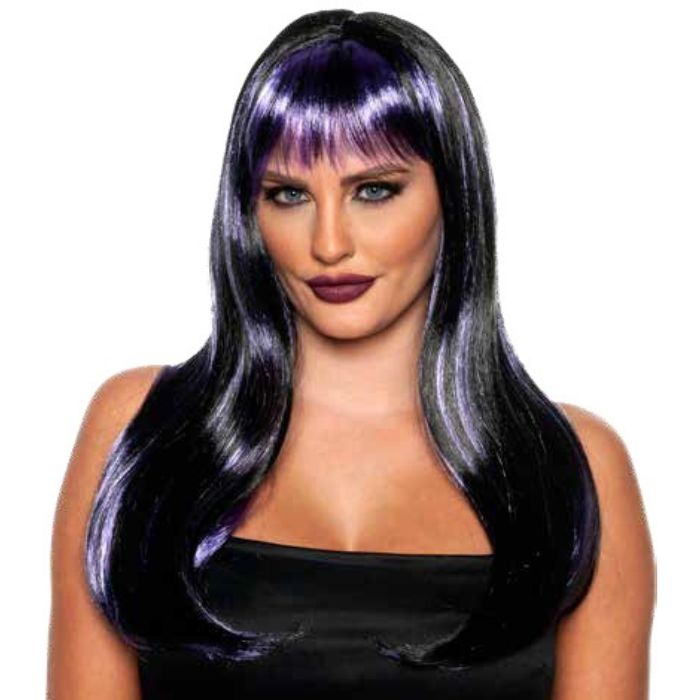 Perruque adulte glamour longue mauve et noire