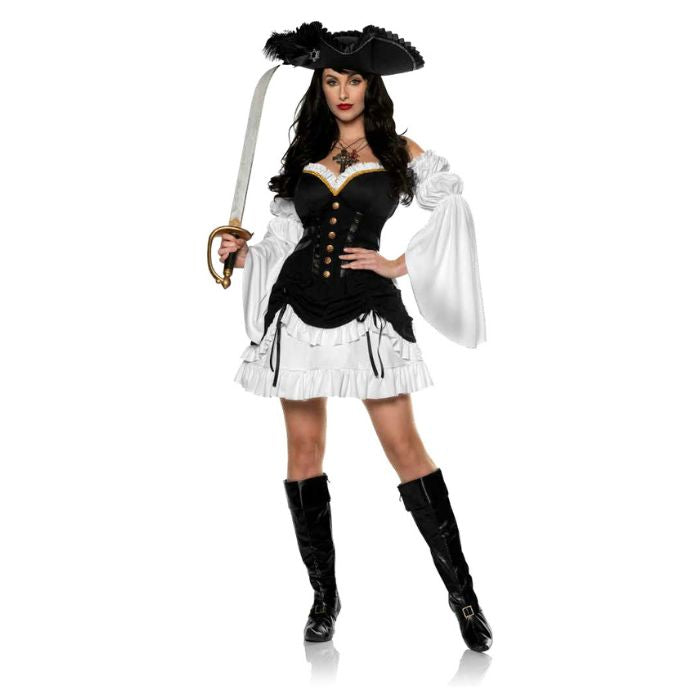 Costume femme pirate robe noire et blanche